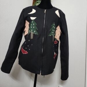 Radical Rags Women's Small Black and Green Embroidered Christmas Sweater EUC VTG